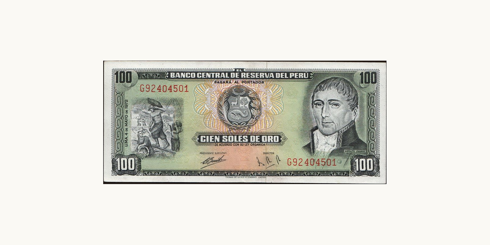 100 soles Peru 1972 — Front side