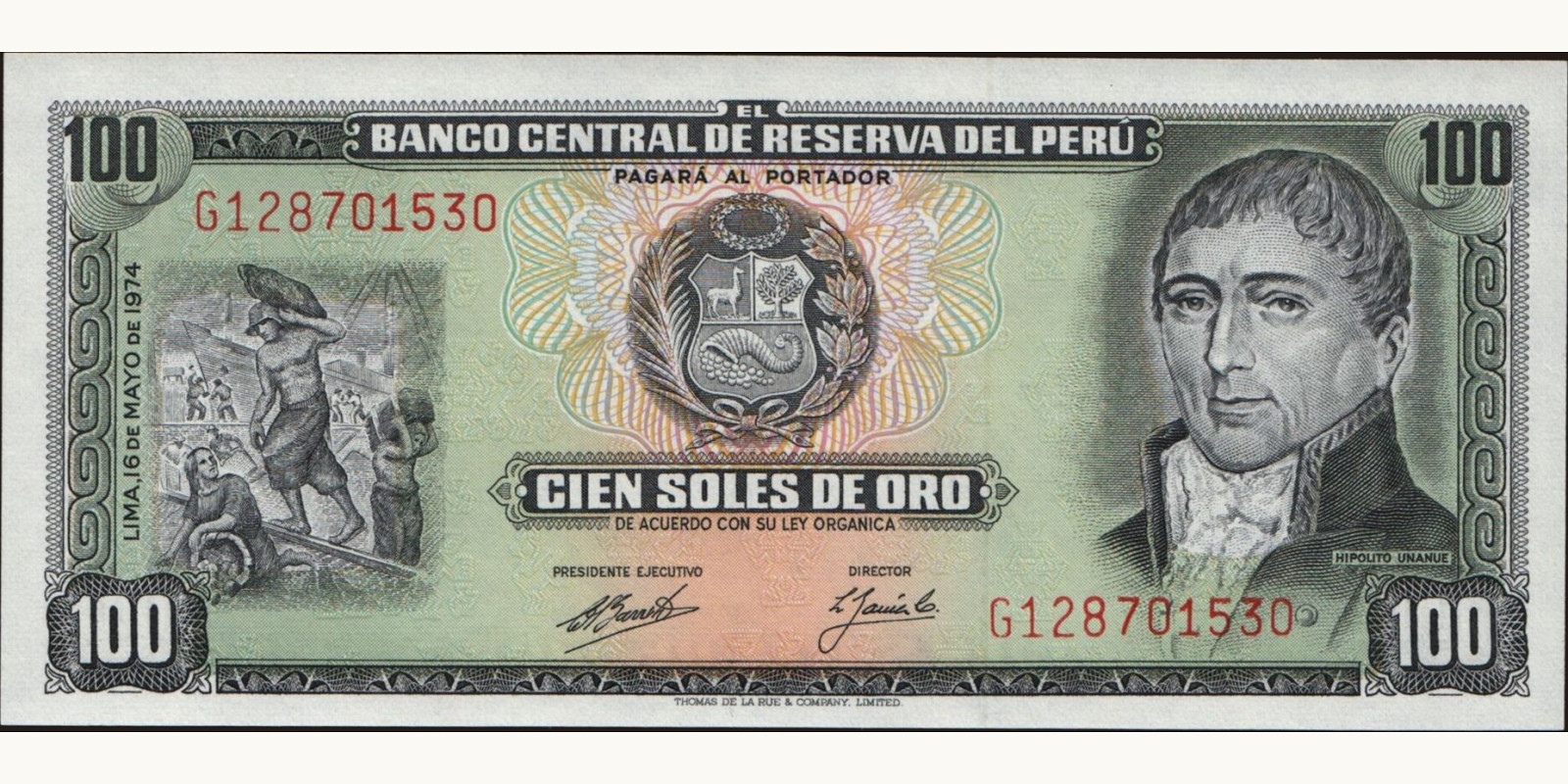 100 soles Peru 1974 — Front side