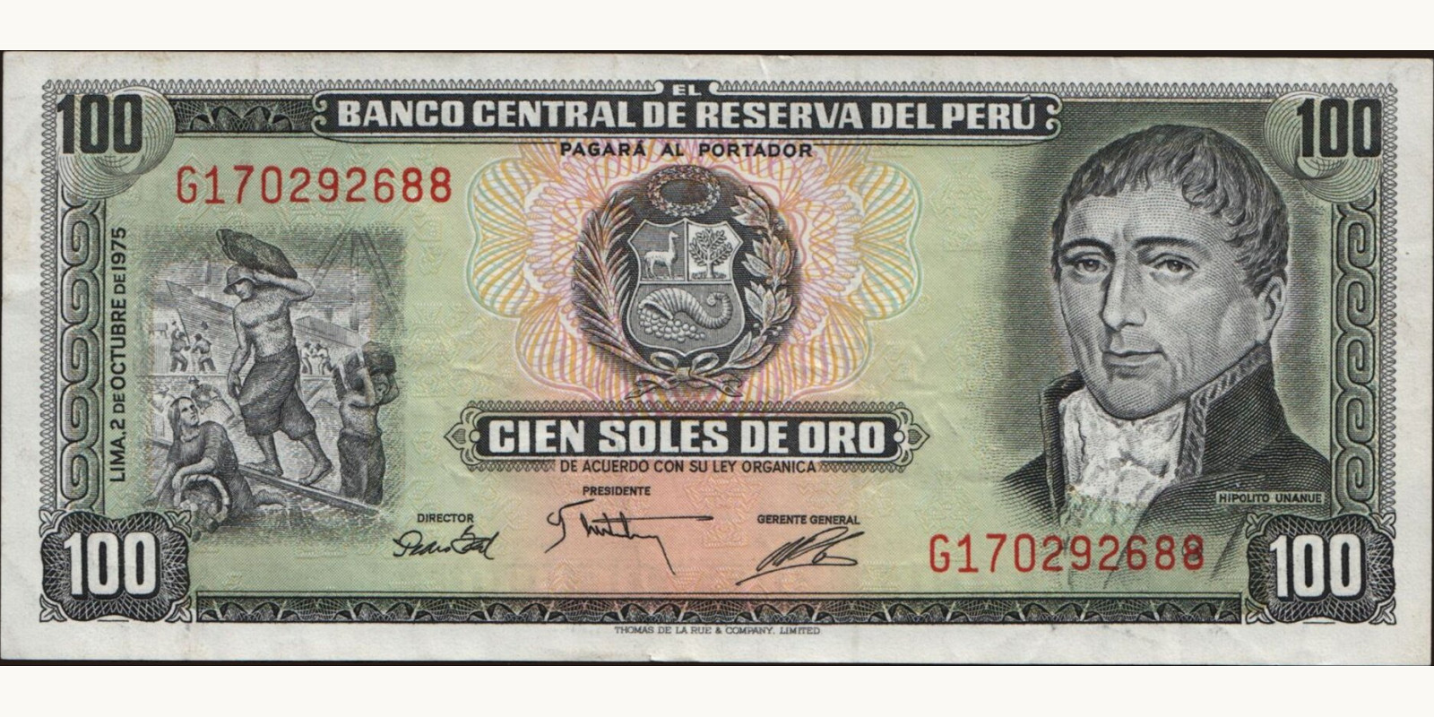 100 soles Peru 1975 — Front side