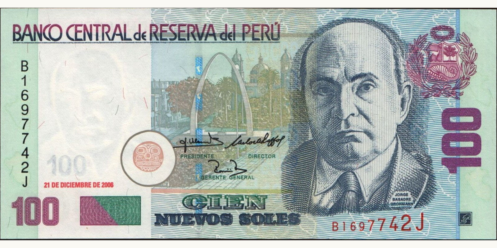 100 soles Перу 2006 — Лицевая сторона
