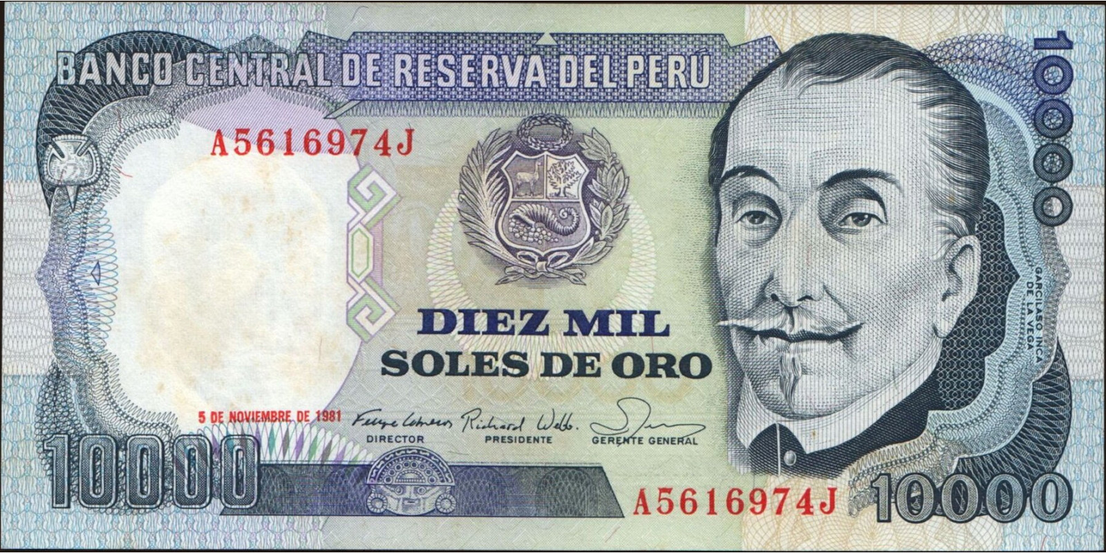 10000 soles Перу 1981 — Лицевая сторона