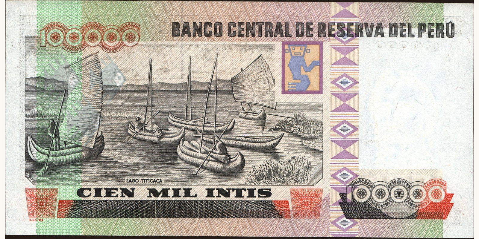 100000 intis Перу 1989 — Оборотная сторона