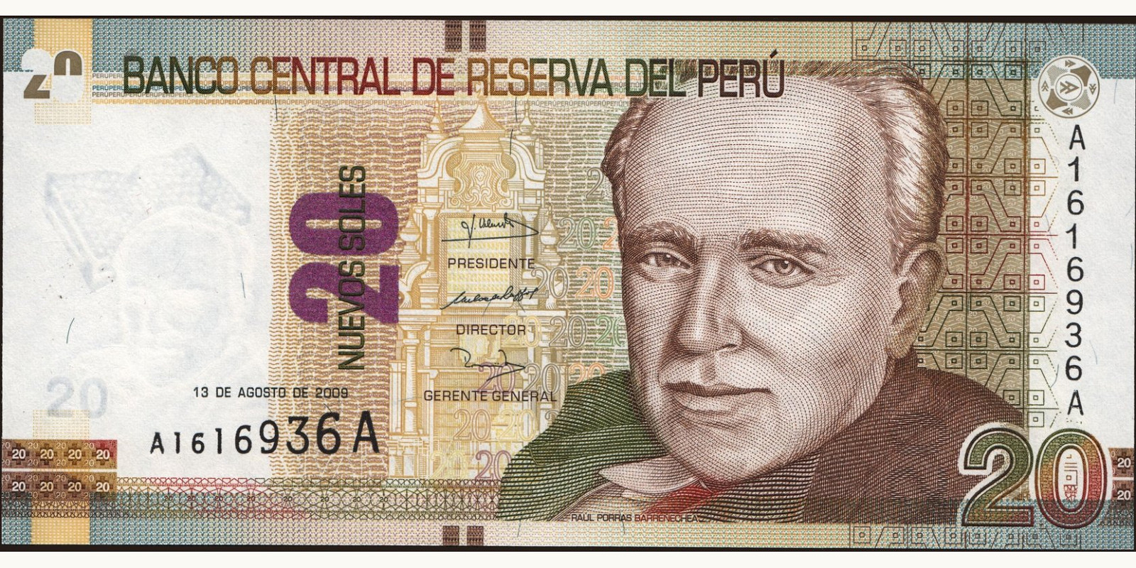 20 soles Перу 2009 — Лицевая сторона