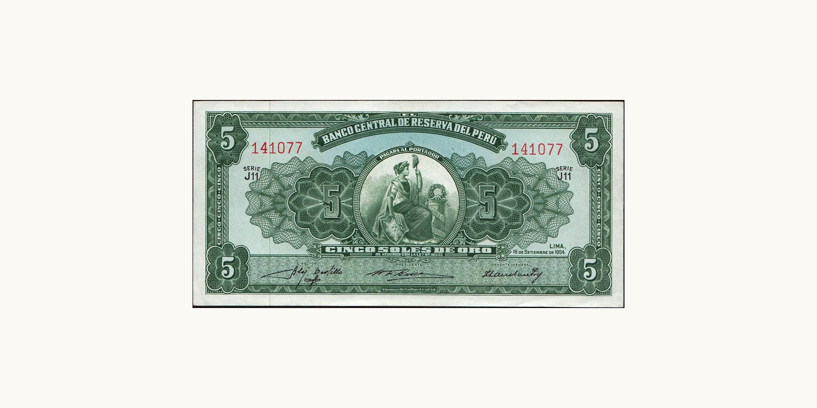 5 soles Перу 1954 — Лицевая сторона