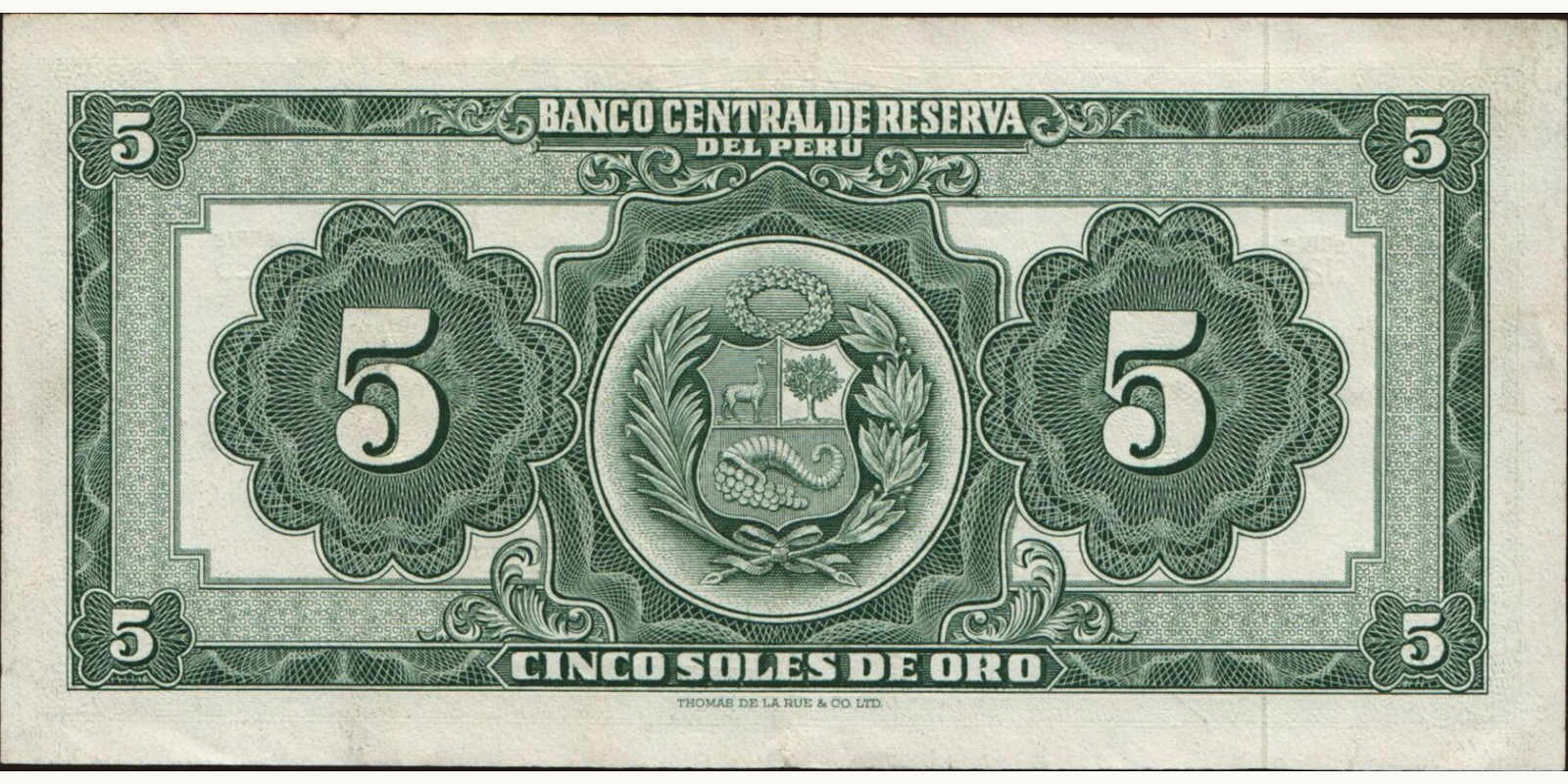 5 soles Peru 1956 — Back side