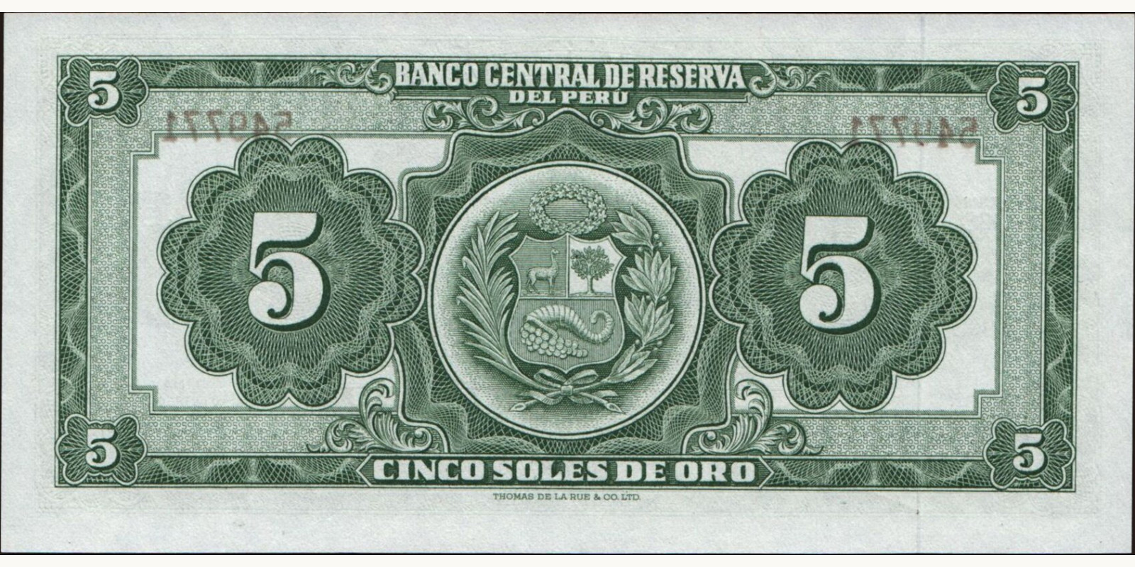 5 soles Перу 1960 — Оборотная сторона