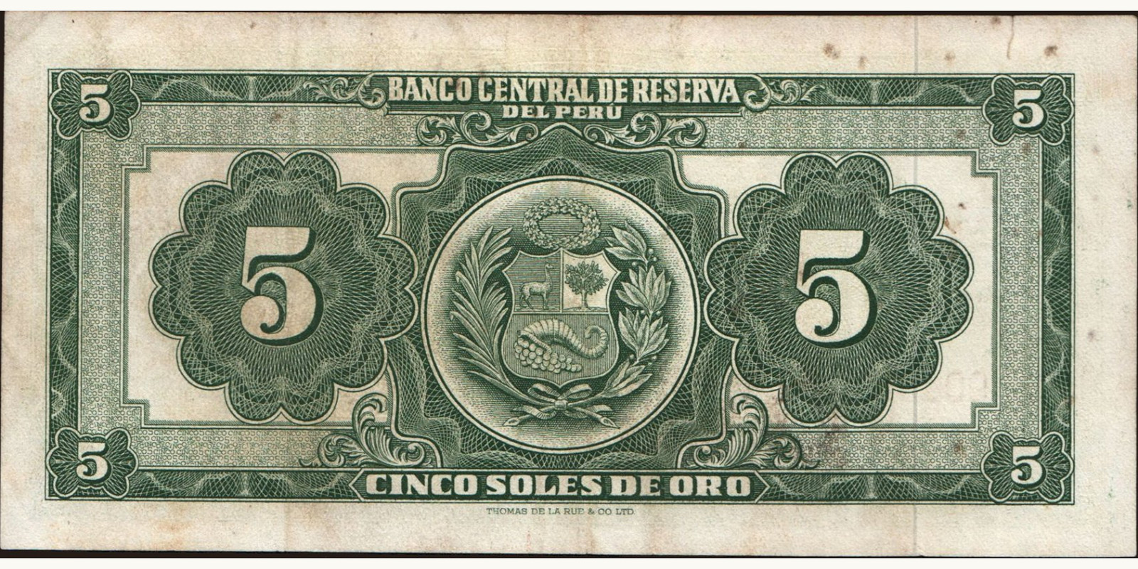 5 soles Перу 1962 — Оборотная сторона