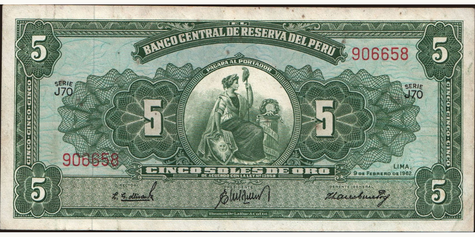 5 soles Перу 1962 — Лицевая сторона