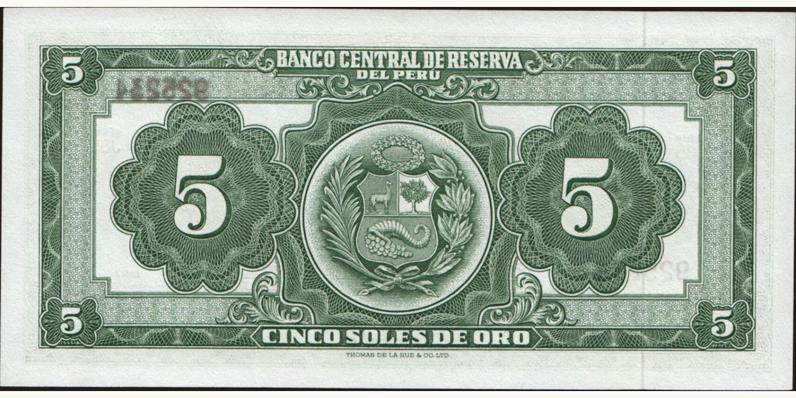 5 soles Перу 1963 — Оборотная сторона