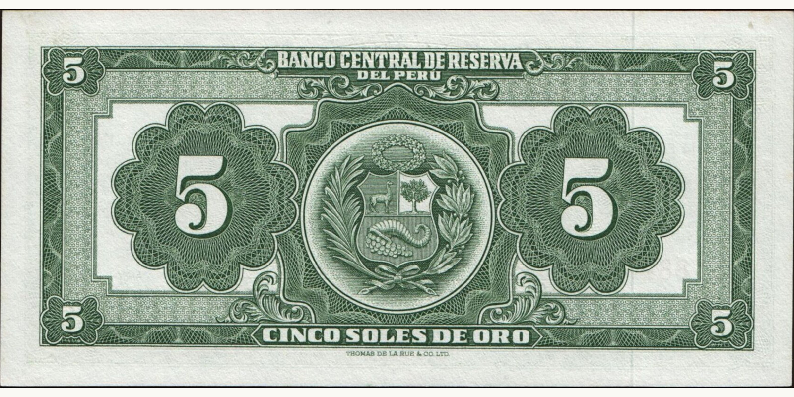 5 soles Peru 1966 — Back side