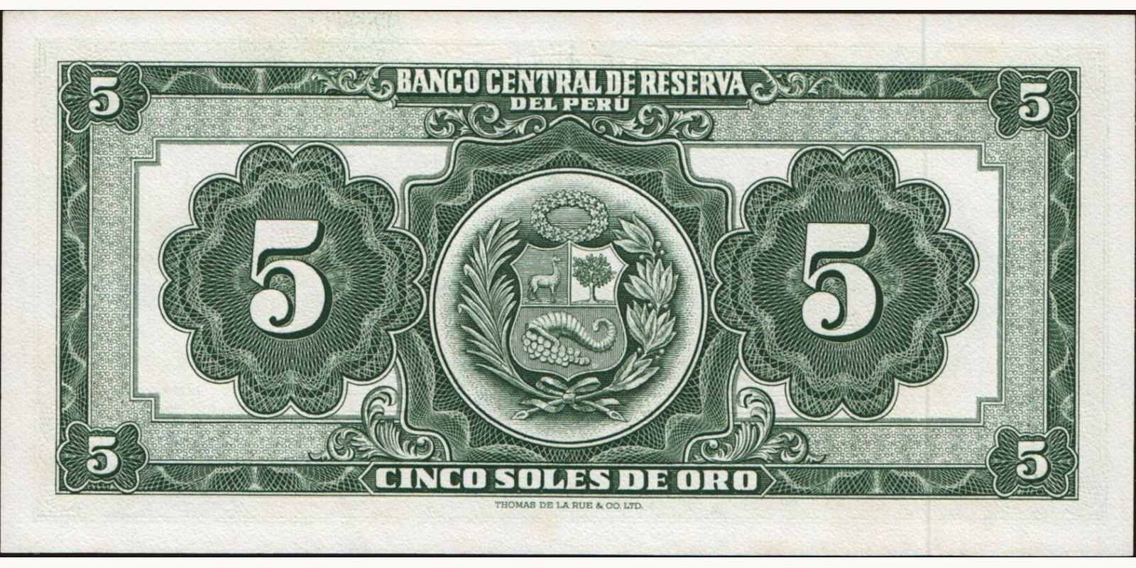 5 soles Перу 1968 — Оборотная сторона