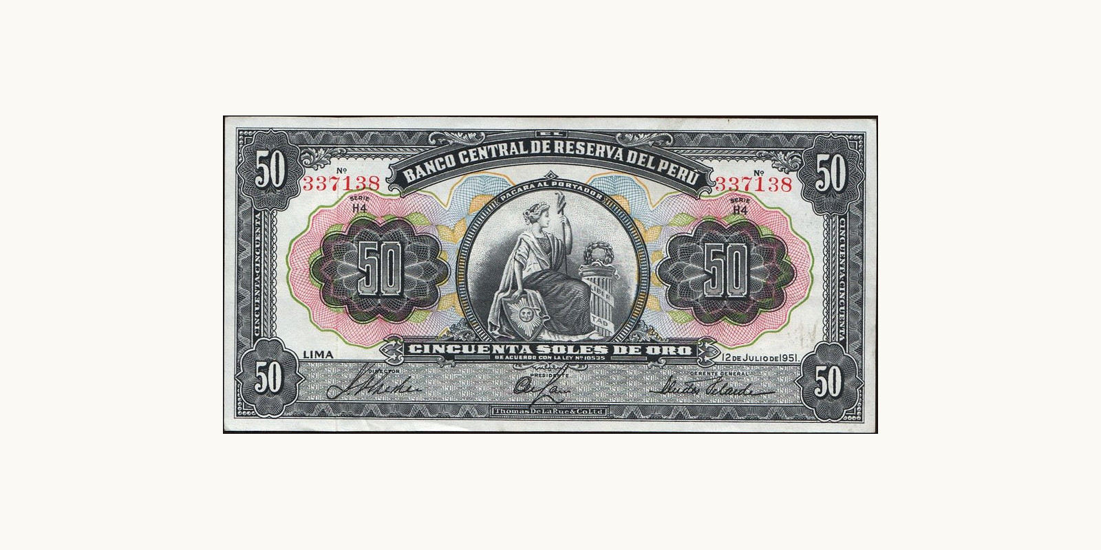 50 soles Peru 1951 — Front side