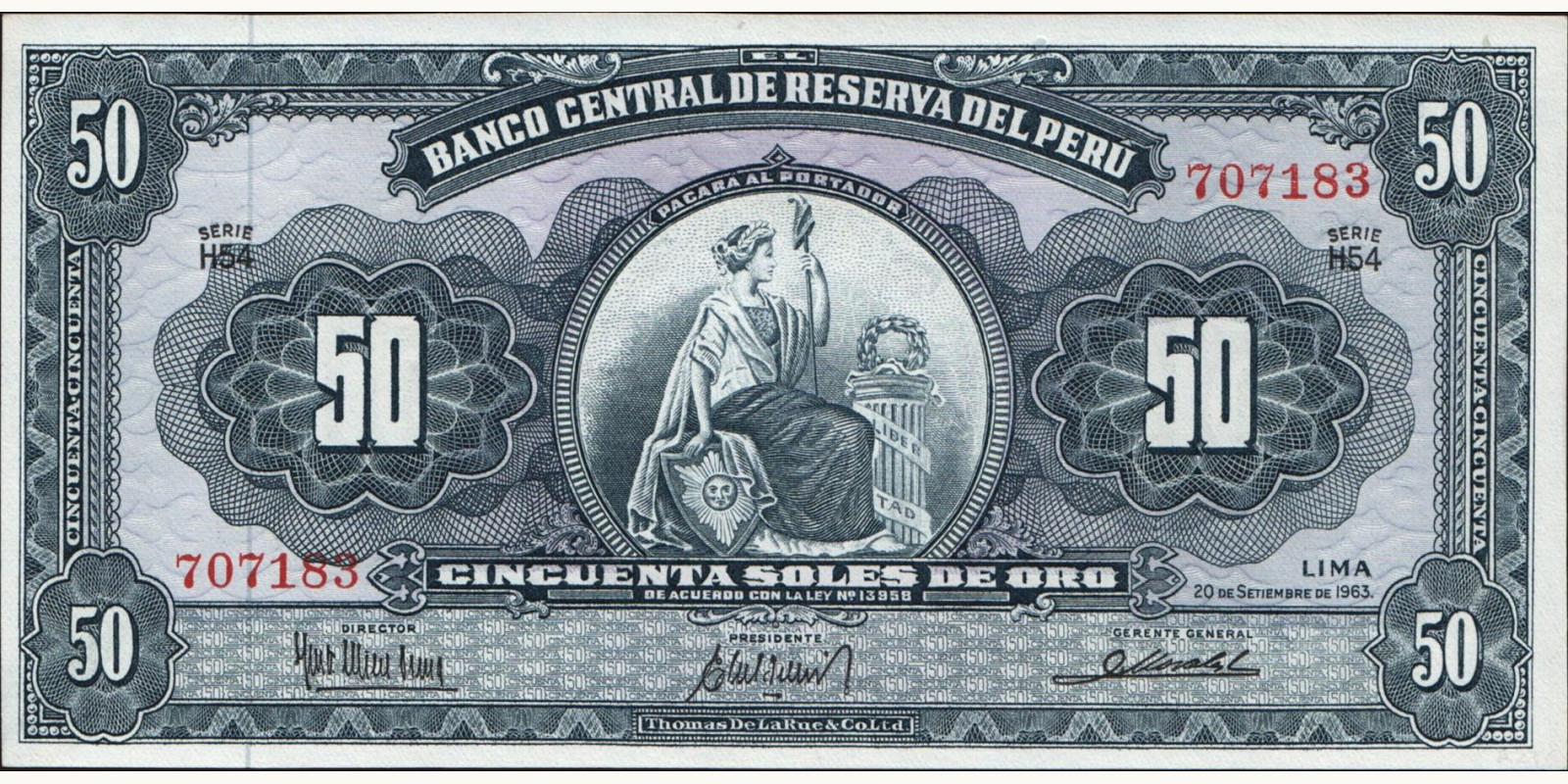 50 soles Перу 1963 — Лицевая сторона