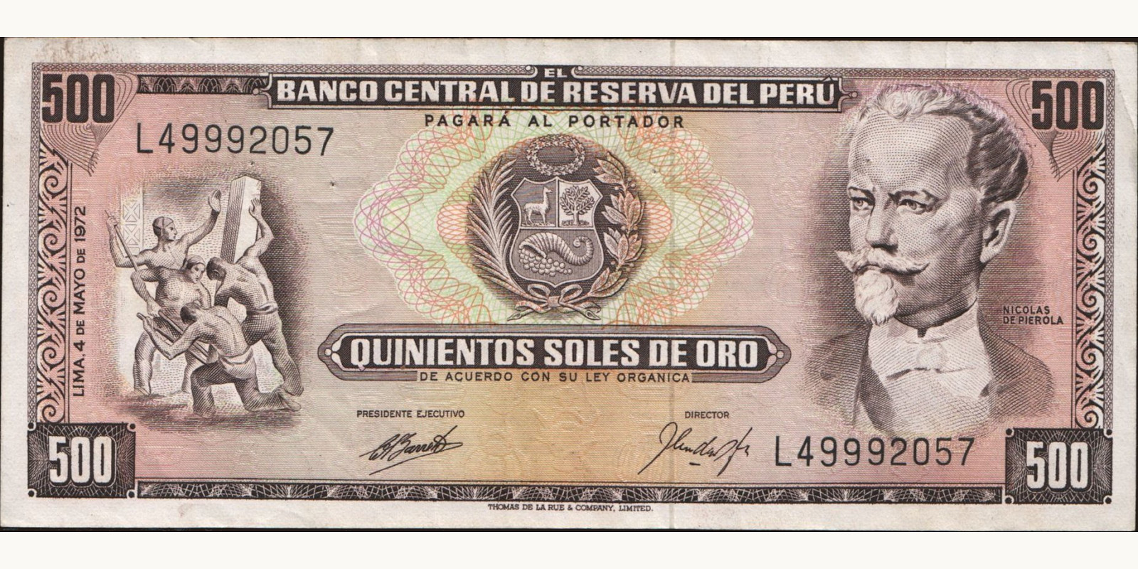 500 soles Перу 1972 — Лицевая сторона