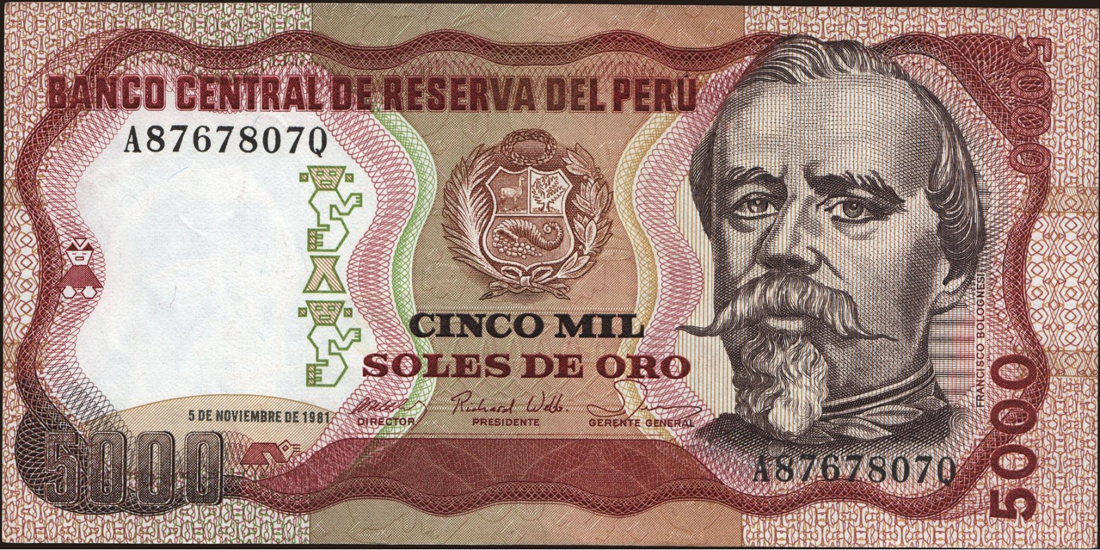 5000 soles Peru 1981 — Front side