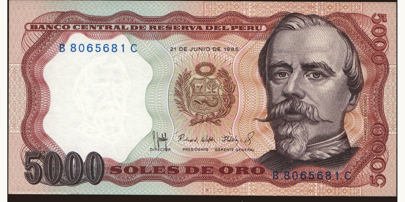 5000 soles Перу 1985 — Лицевая сторона