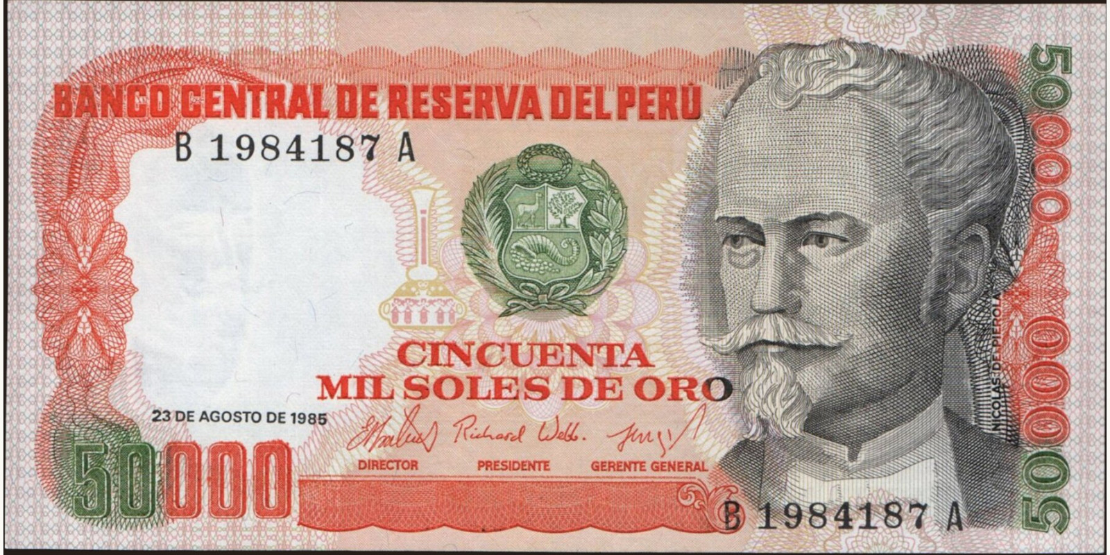 50000 soles Peru 1985 — Front side