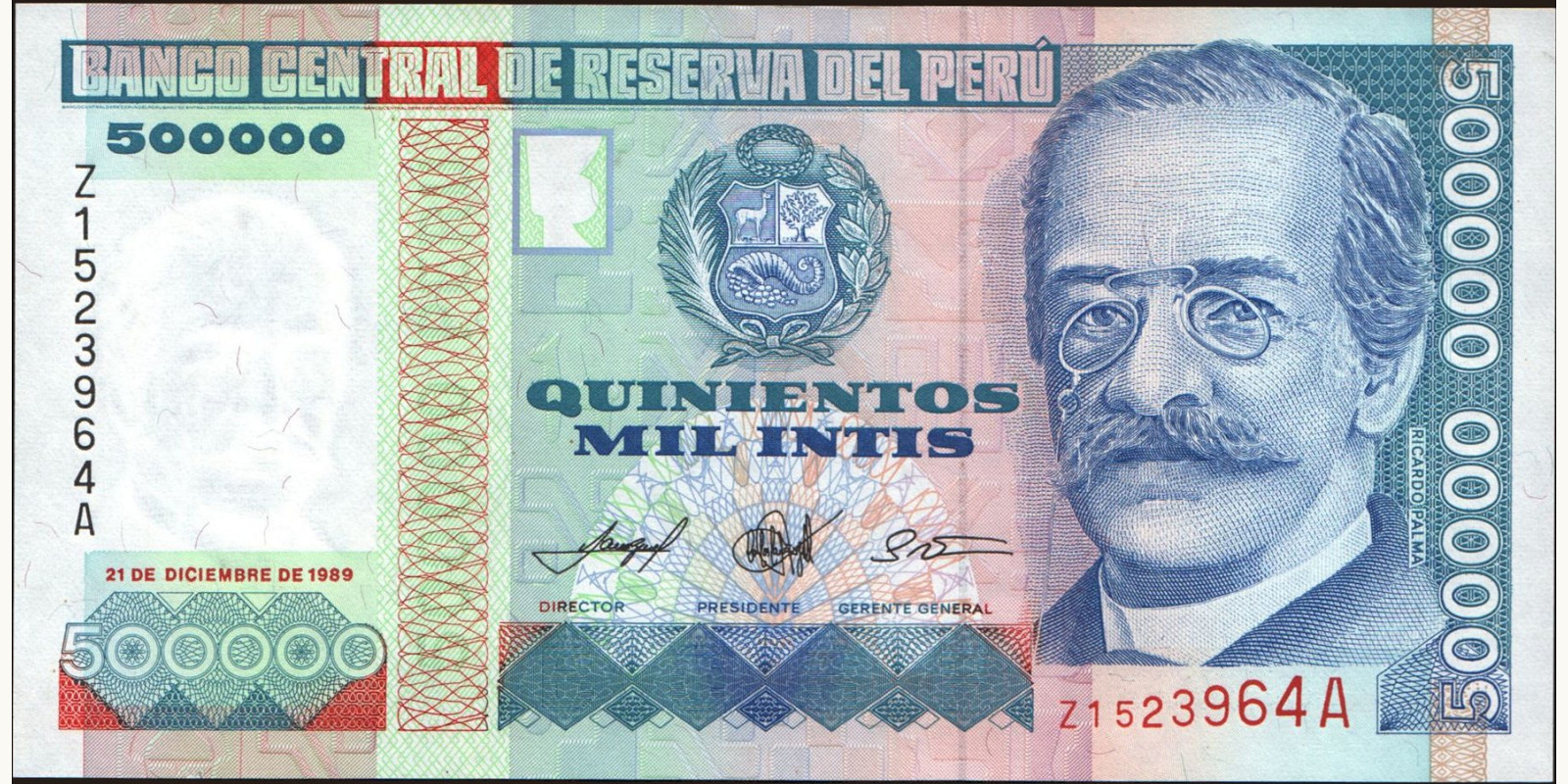 500000 intis Перу 1989 — Лицевая сторона