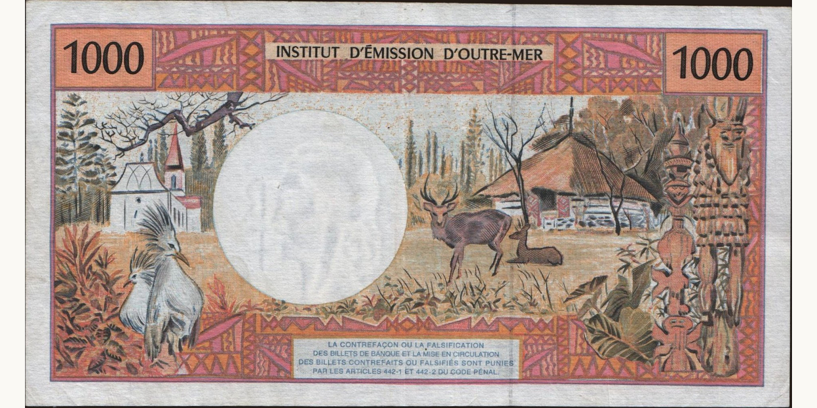 1000 franc French Polynesia 1996 — Back side