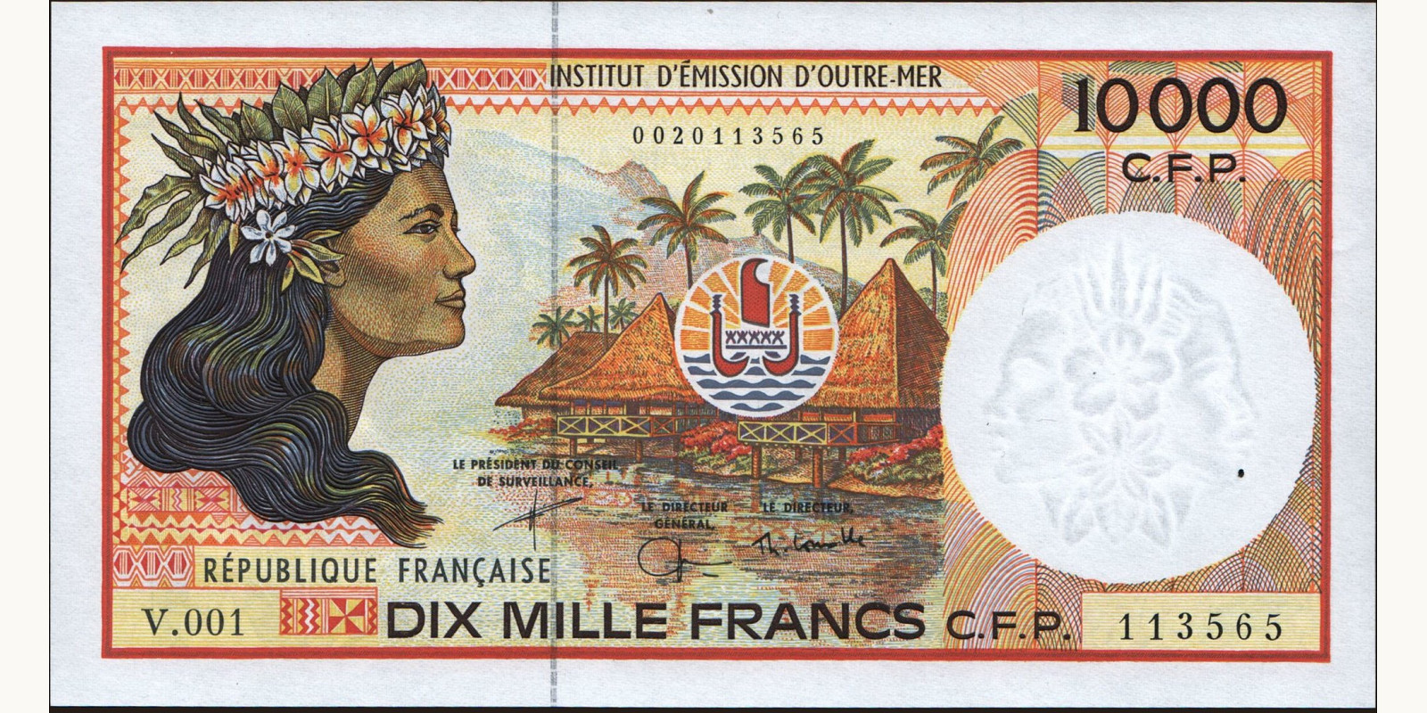 10000 franc Французская Полинезия 1985 — Лицевая сторона