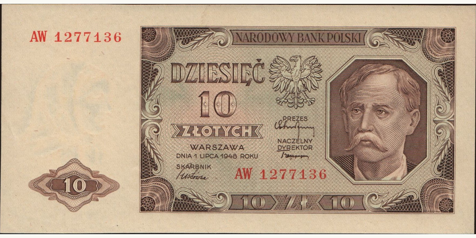 10 zlotych Poland 1948 — Front side