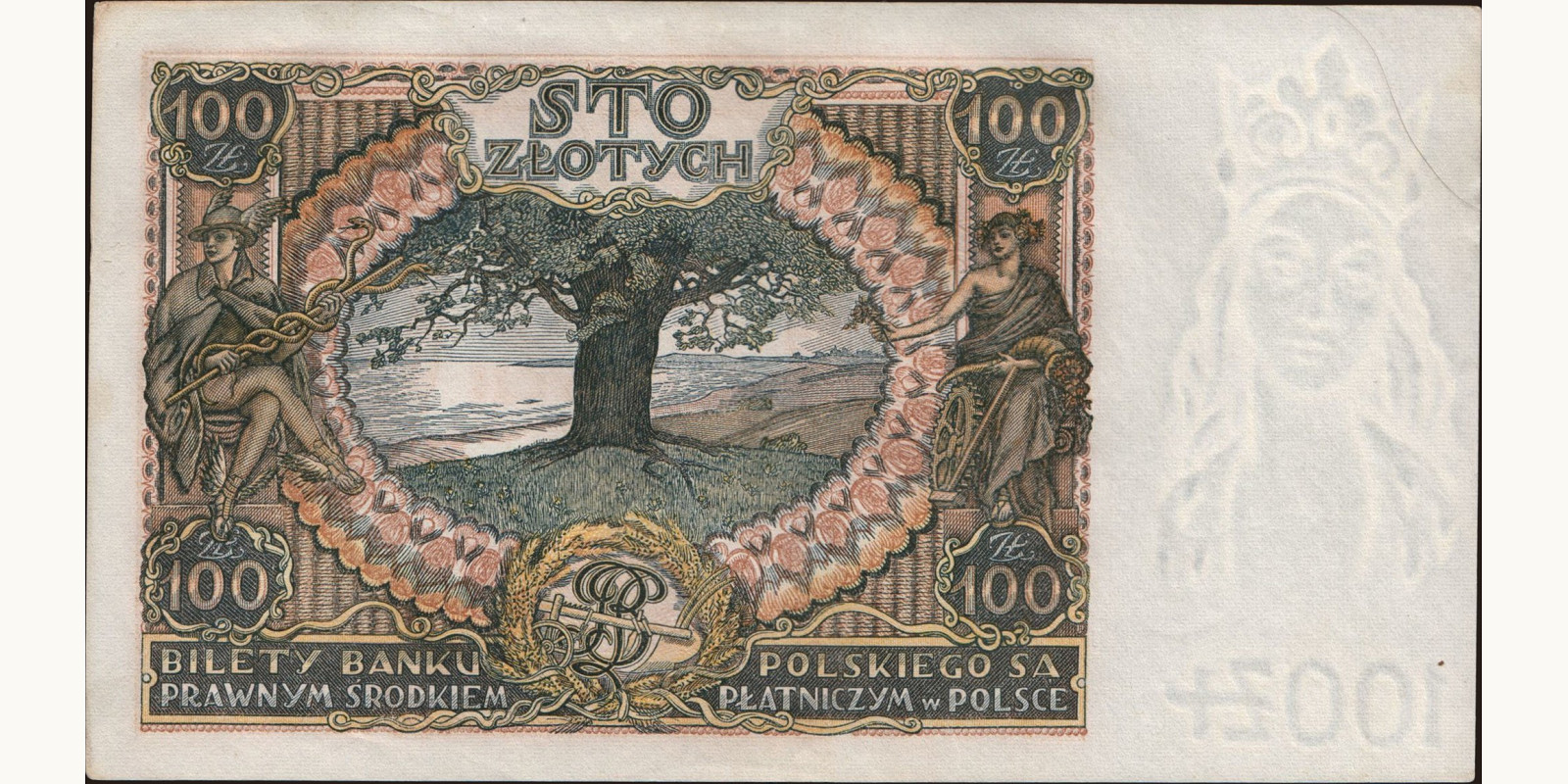 100 zlotych Poland 1934 — Back side