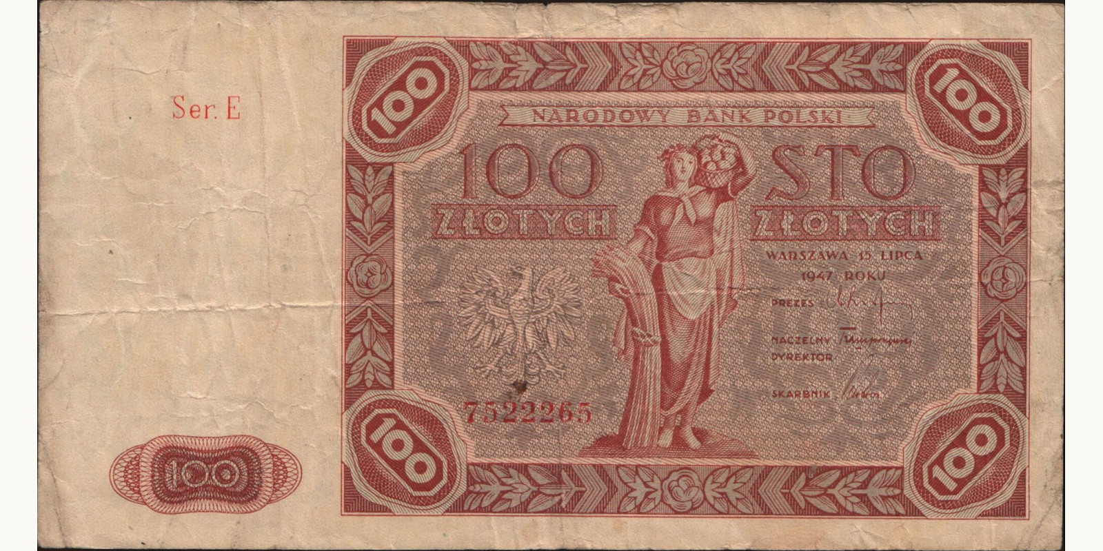 100 zlotych Польша 1947 — Лицевая сторона
