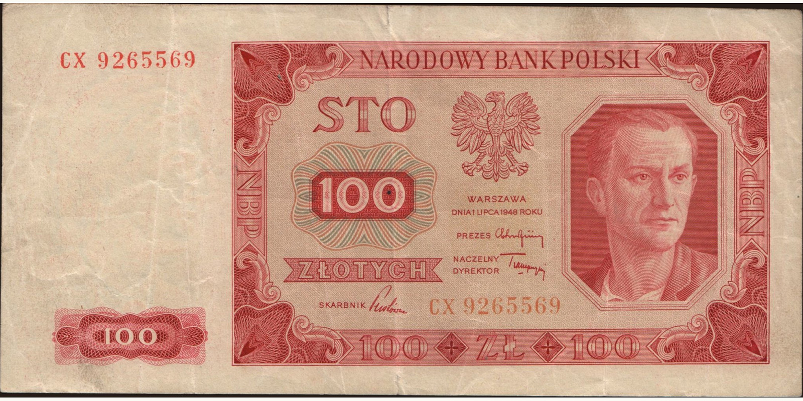 100 zlotych Poland 1948 — Front side