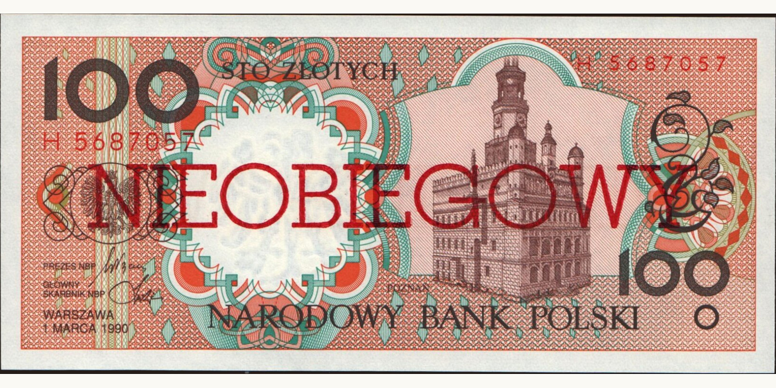 100 zlotych Польша 1990 — Лицевая сторона