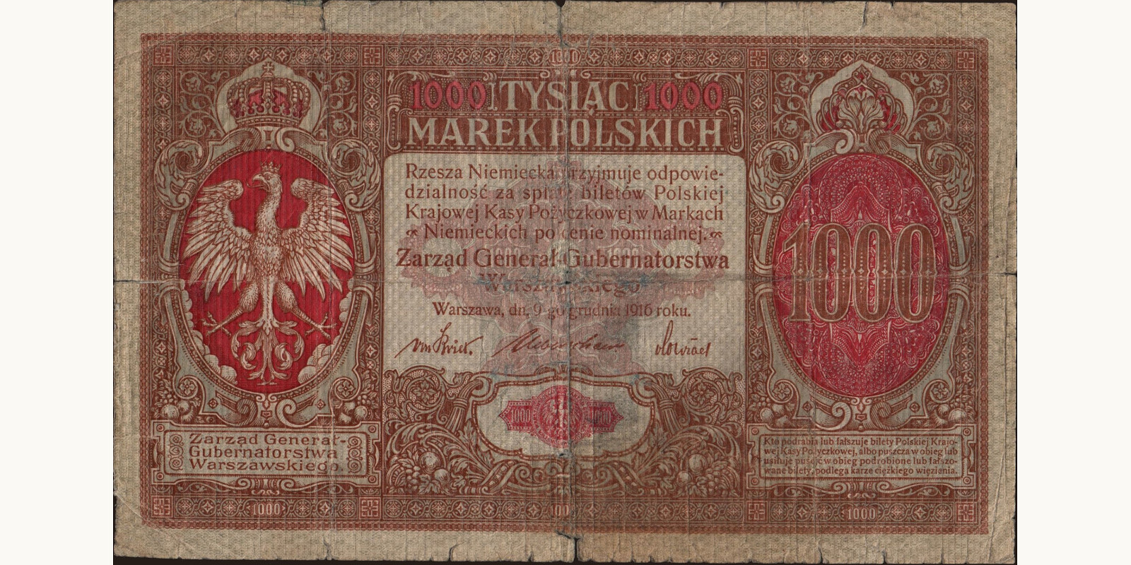 1000 marek Poland 1916 — Front side