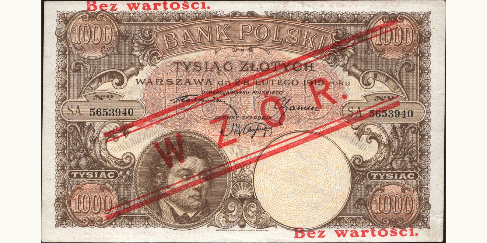 1000 zlotych Польша 1919 — Лицевая сторона