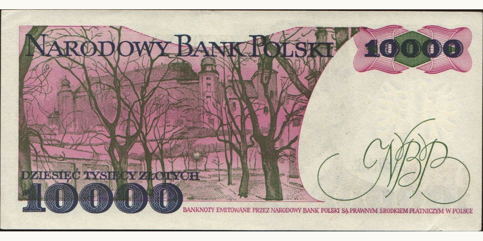10000 zlotych Poland 1987 — Back side