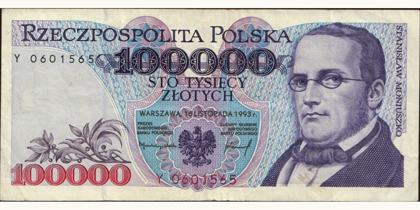 100000 zlotych Poland 1993 — Front side