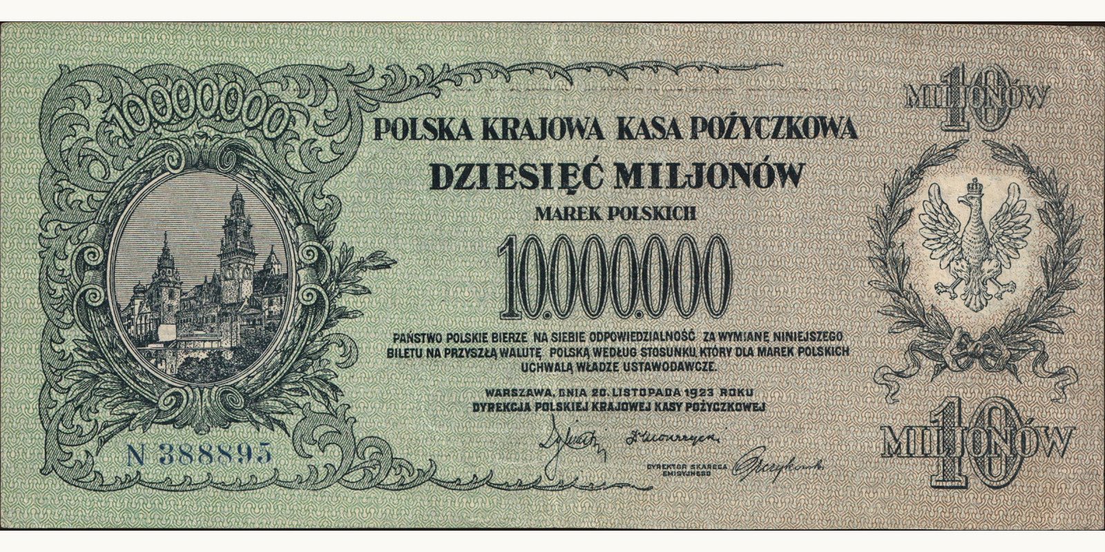 10000000 marek Польша 1923 — Лицевая сторона