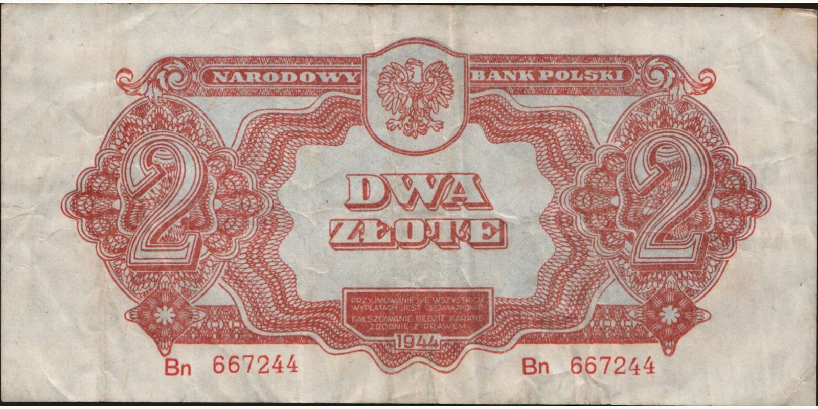 2 zlote Poland 1944 — Front side