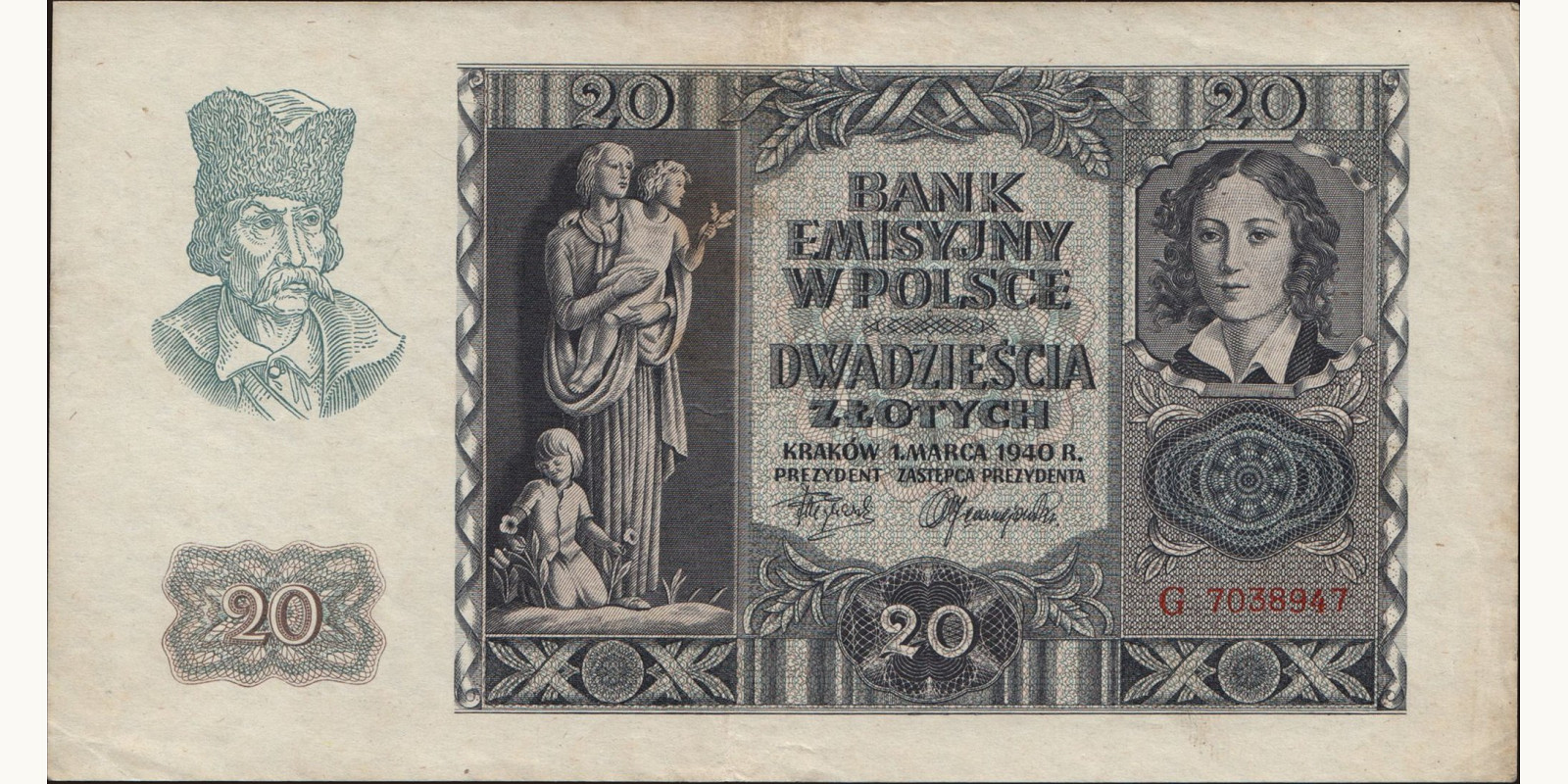 20 zlotych Польша 1940 — Лицевая сторона