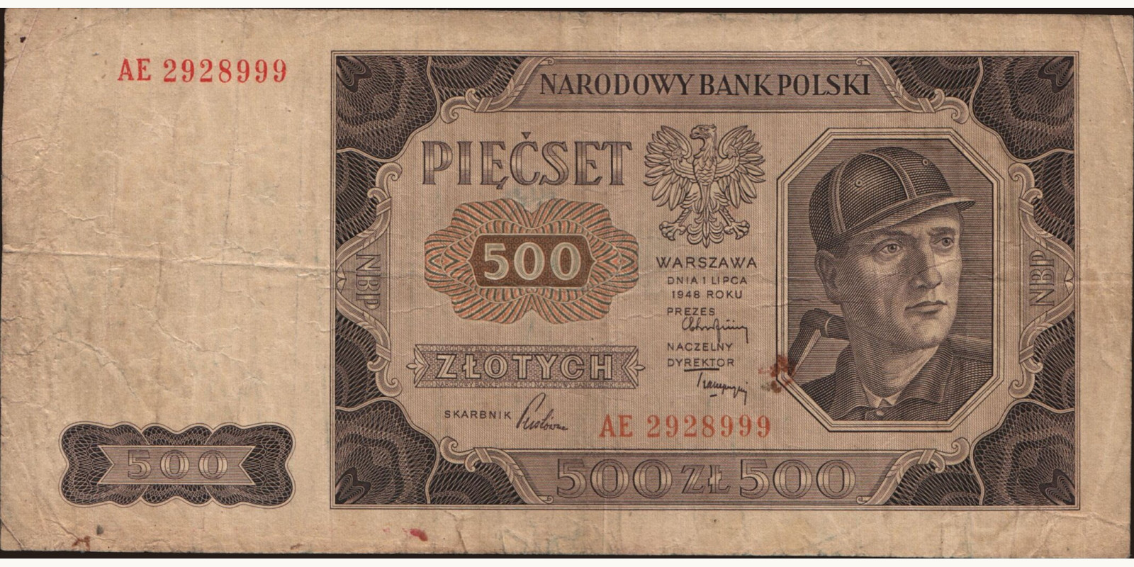 500 zlotych Poland 1948 — Front side