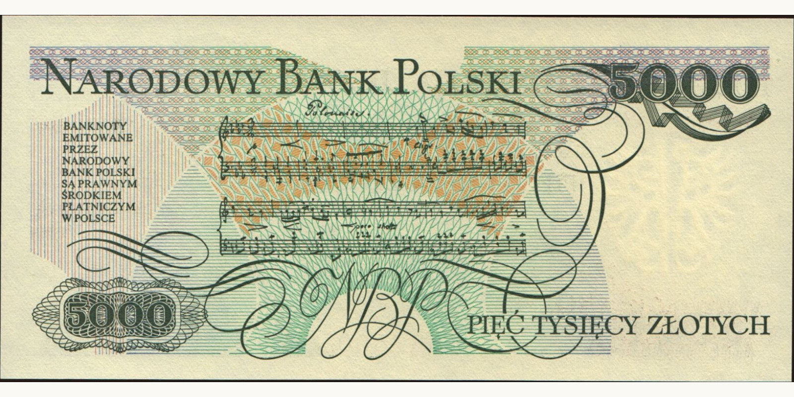 5000 zlotych Польша 1988 — Оборотная сторона