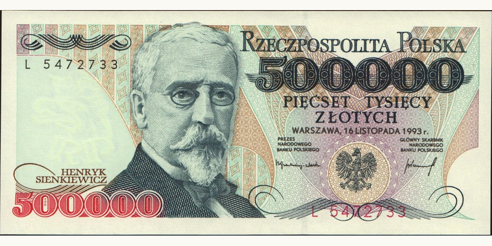 500000 zlotych Poland 1993 — Front side
