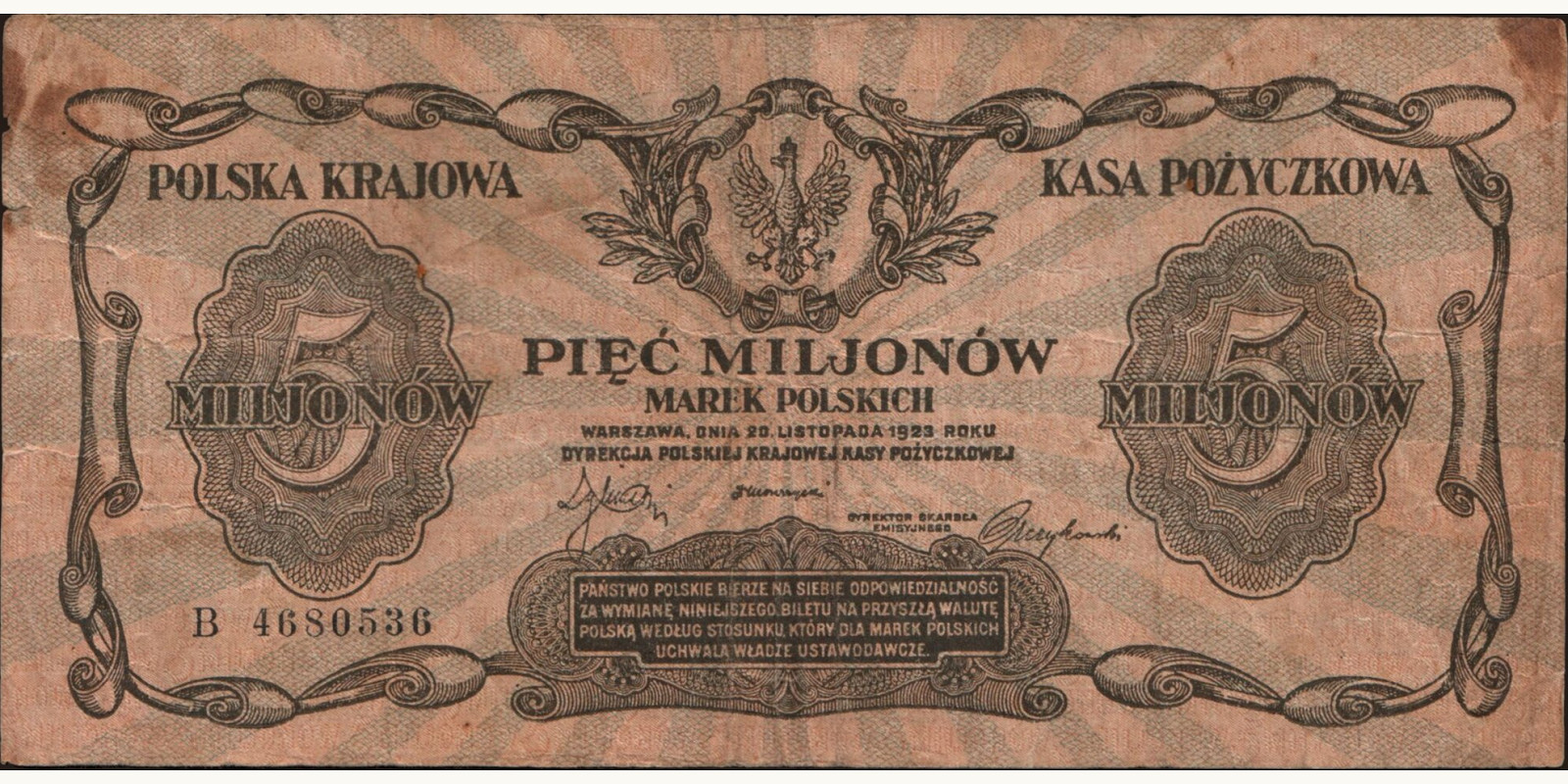 5000000 marek Poland 1923 — Front side