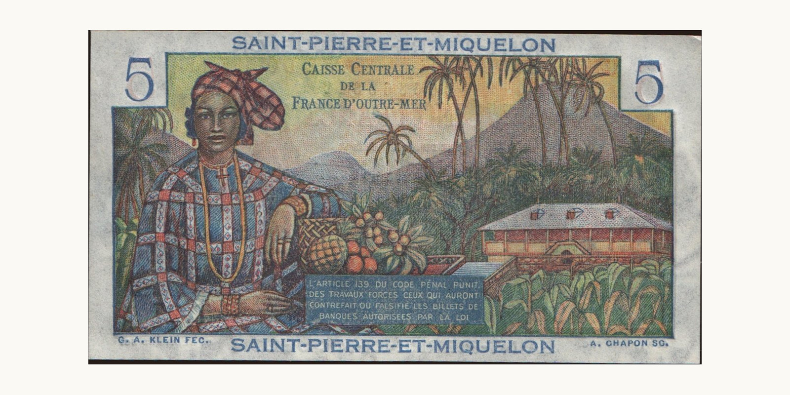 5 franc Saint Pierre and Miquelon 1950 — Back side