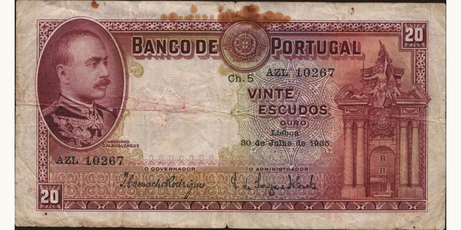 20 escudos Португалия 1935 — Лицевая сторона