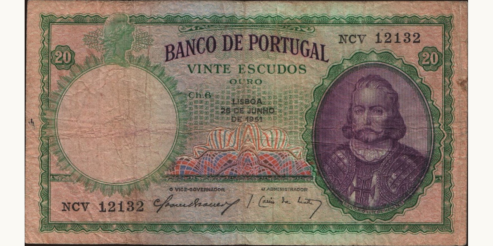 20 escudos Portugal 1951 — Front side
