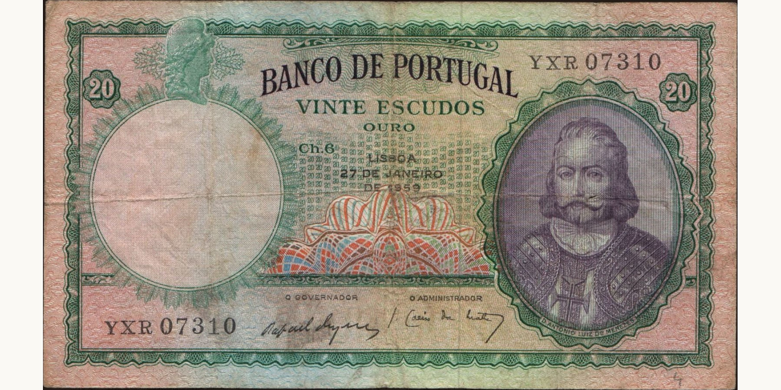 20 escudos Portugal 1959 — Front side
