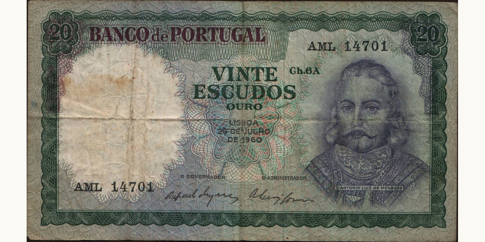 20 escudos Португалия 1960 — Лицевая сторона