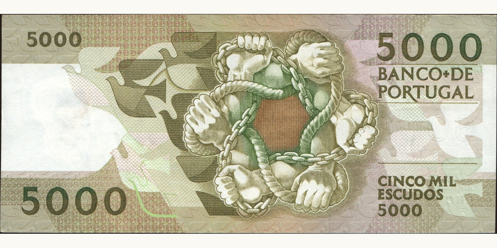 5000 escudos Portugal 1989 — Back side