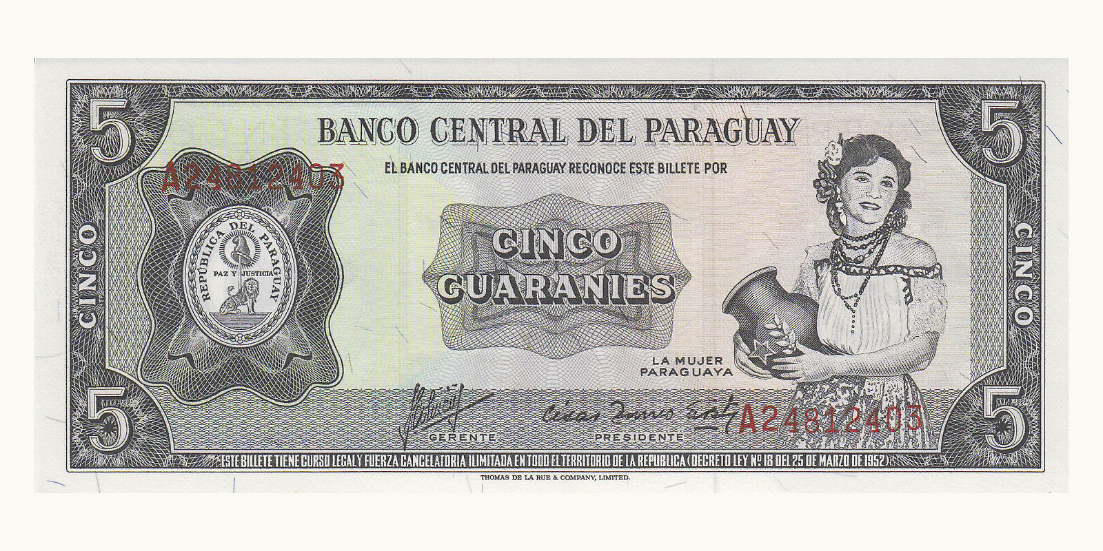 5 guaranies 1952