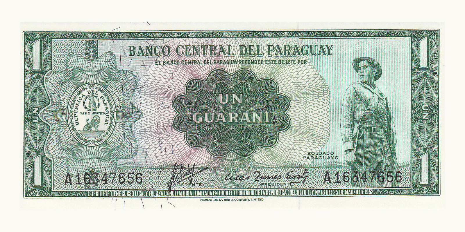 1 guarani Парагвай 1952 — Лицевая сторона