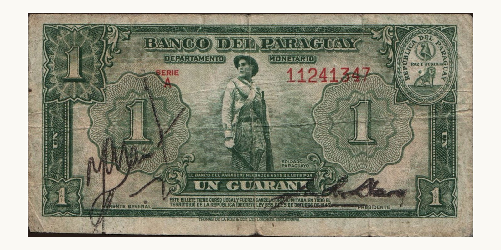 1 guaranies Парагвай 1943 — Лицевая сторона