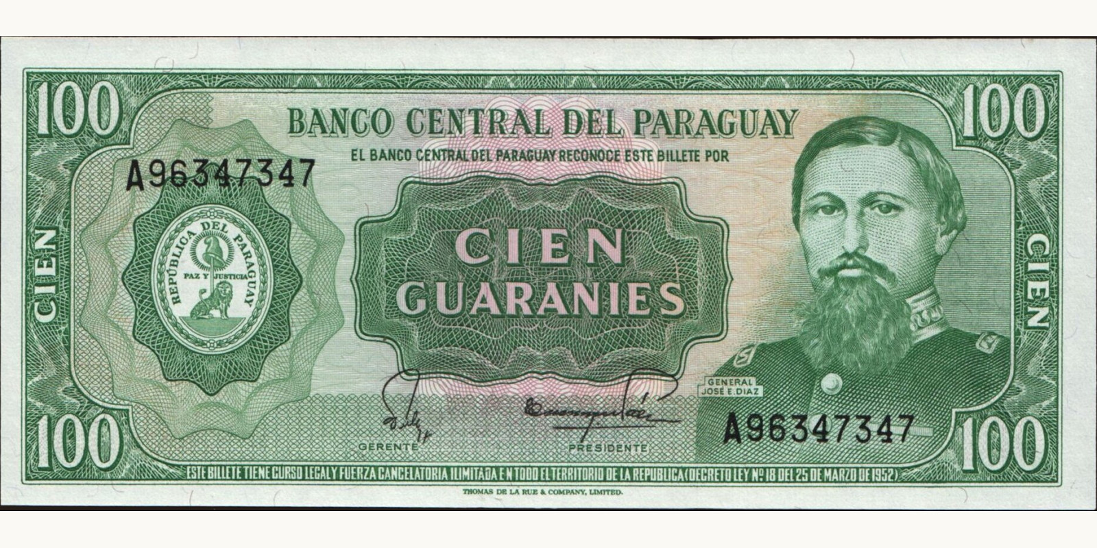 100 guaranies 1952